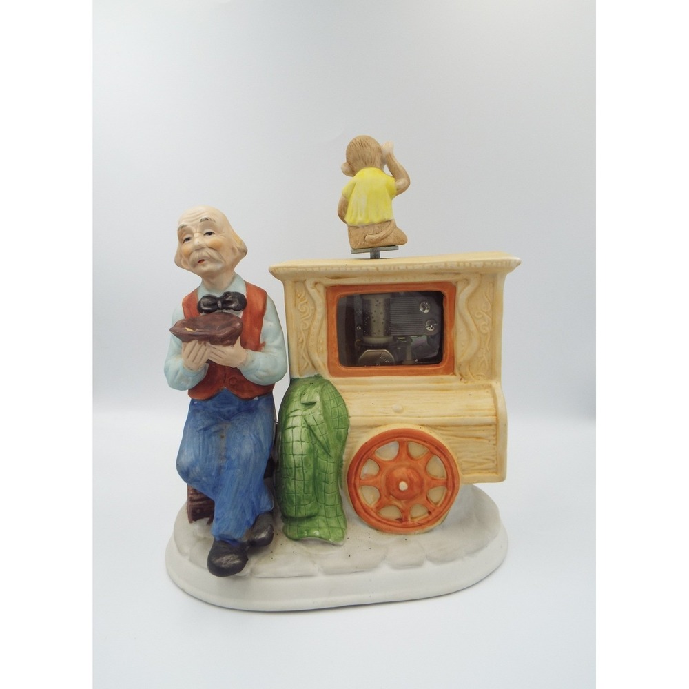 #56 - Vintage Ceramic Organ Grinder and Monkey Music Box Wind Up Figurine